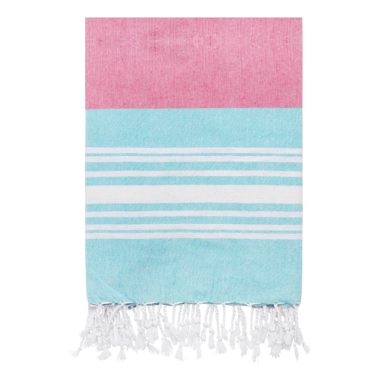 Large Hammam Beach Towel Striped Turkish Style Fouta Peshtemal Cotton, Mia Stripe Aqua & Pink