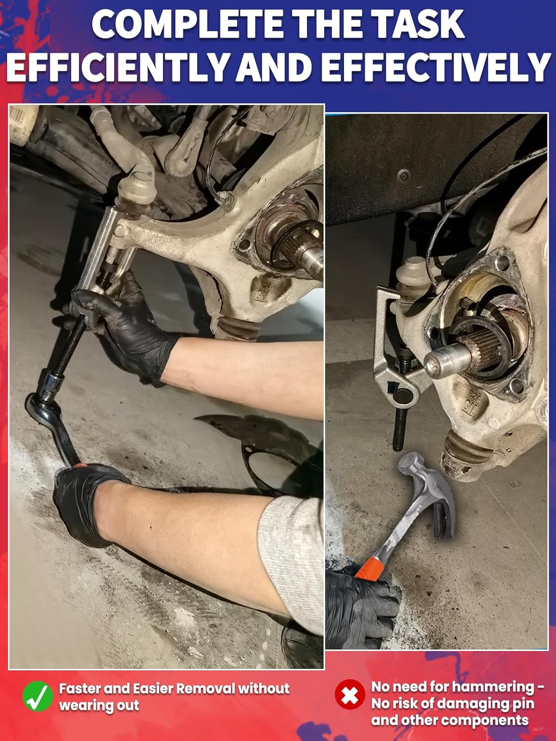 Ball Joint Separator 5 PCS Front End Service Tool Kit Pitman Arm Puller Tie Rod Removal Tool for Front End Service Ball Joint Press Kit