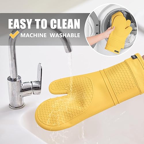 Miniatura 12 de Rorecay Juego de 6 manoplas de horno y soportes para ollas, guantes de silicona extra largos para cocina, resistentes al calor, 500 grados, Milkshake