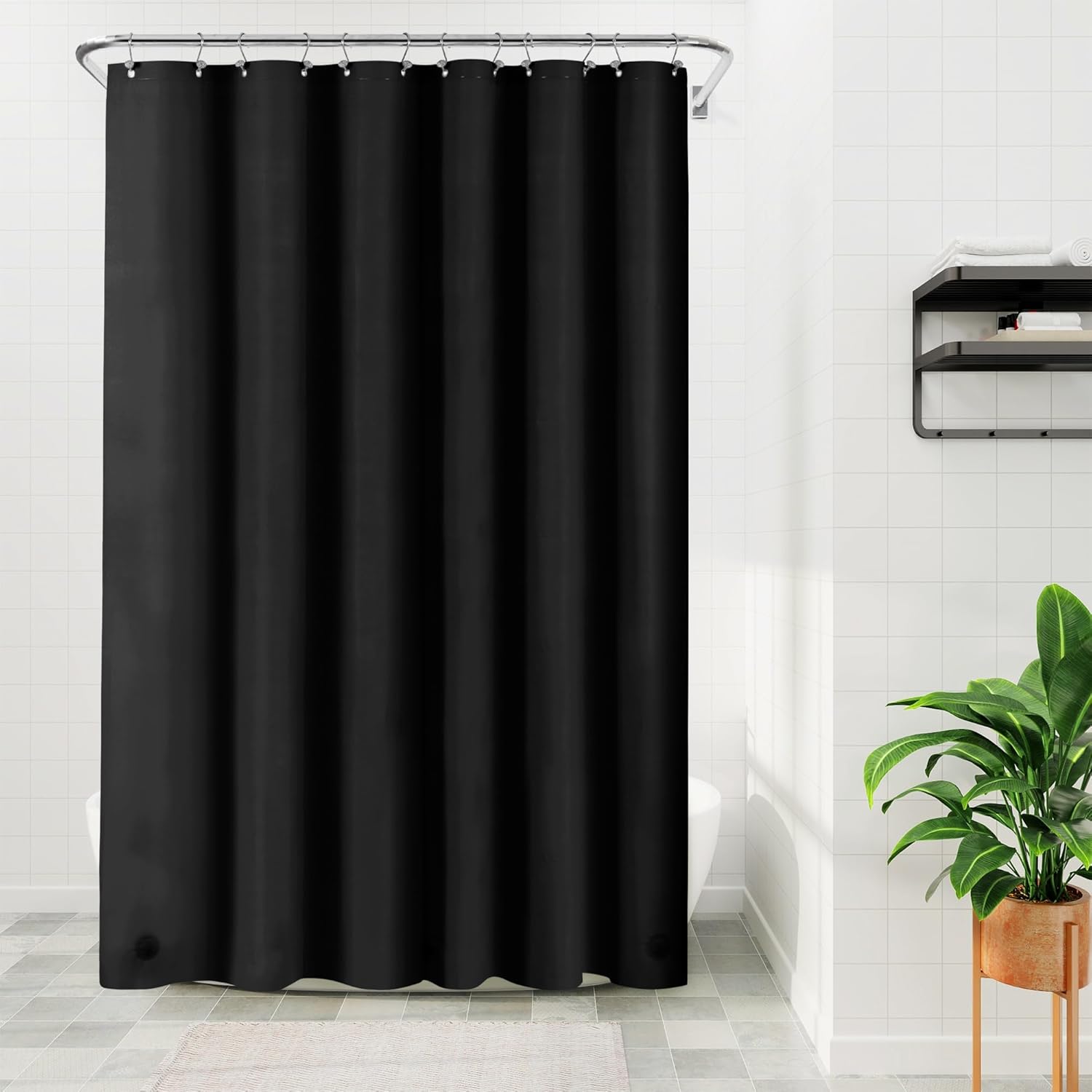 Barossa Design Black Long Shower Curtain Liner 78" Height - 3 Magnets & Waterproof Lightweight PEVA Shower Liner for Bath Tub, PVC Free, Metal Grommets, Black, 72x78