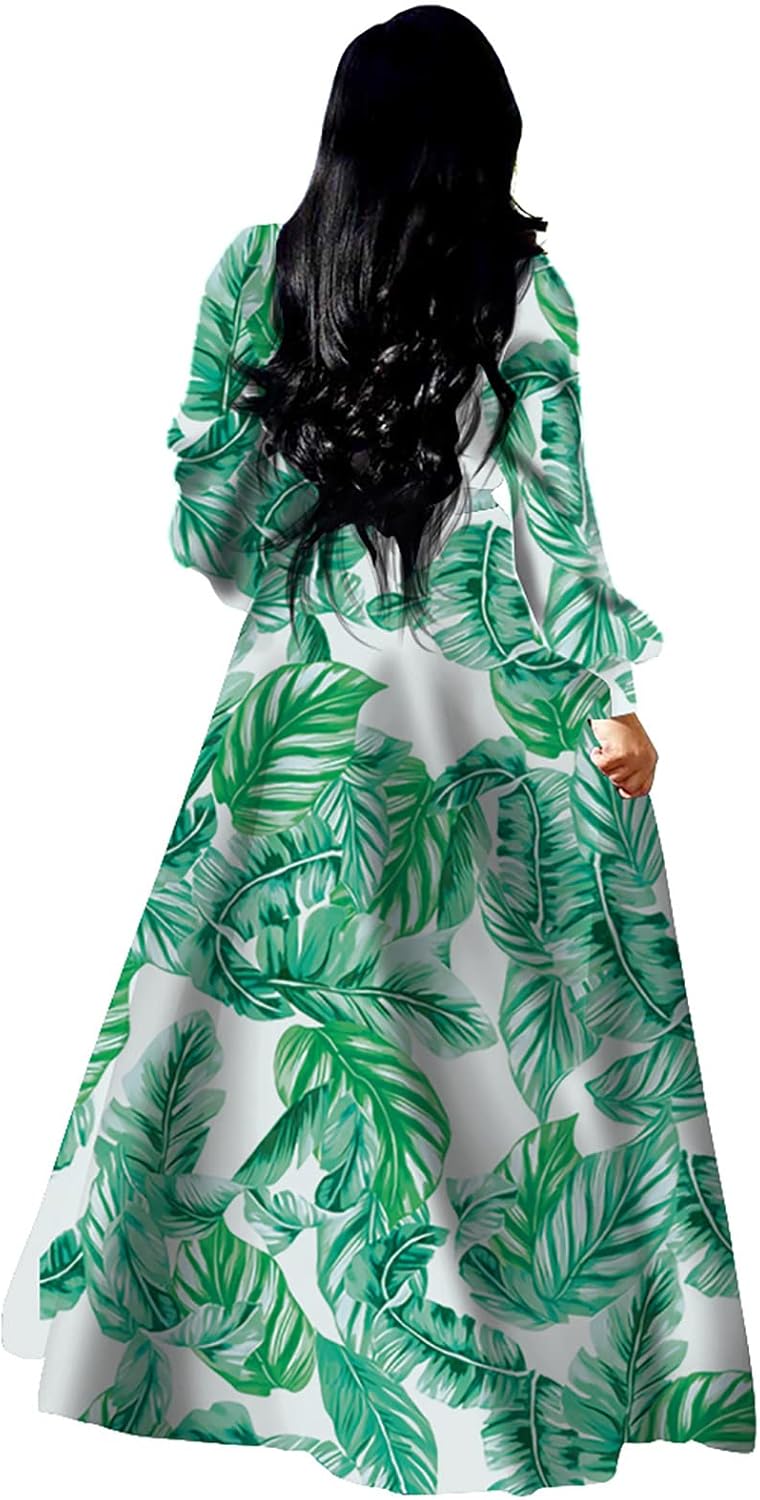 BOGURST Plus Size Maxi Dress for Women Chiffon Deep V-Neck Printed Loose Summer Beach Dresses - Image 3