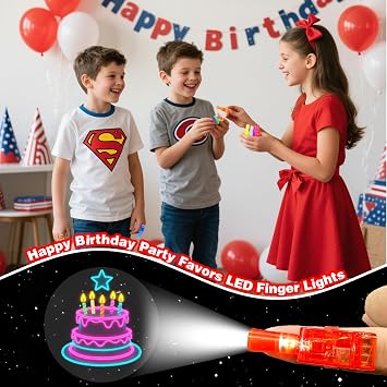40PCS Neon Birthday Finger Lights: Kids LED Party Favours | Glow in the dark toys and rave accessories. Perfect goodie bag fillers for boys, girls, birthday and Halloween party supplies