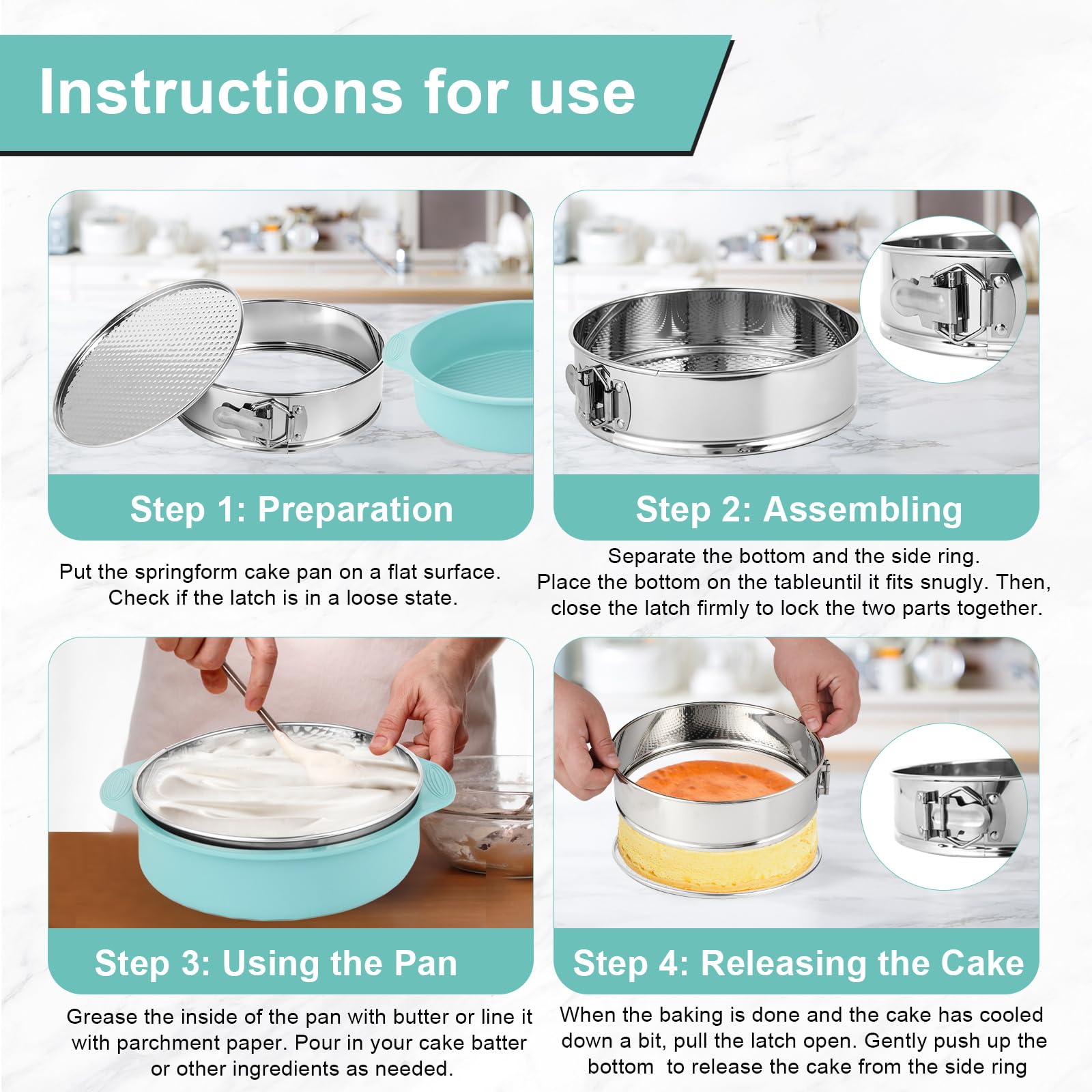 Molde desmontable de acero inoxidable de 25,4 cm con protector de silicona, parte inferior extraíble, papel pergamino, kit de decoración de bolsas y puntas, ideal para fiestas de cumpleaños