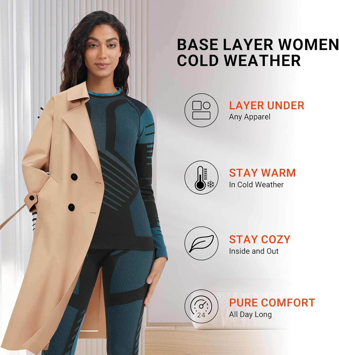 MEETWEE Women Thermal Underwear, Winter Warm Base Layer Compression Set, Fleece Lined Long Johns Running Skiing - Image 4