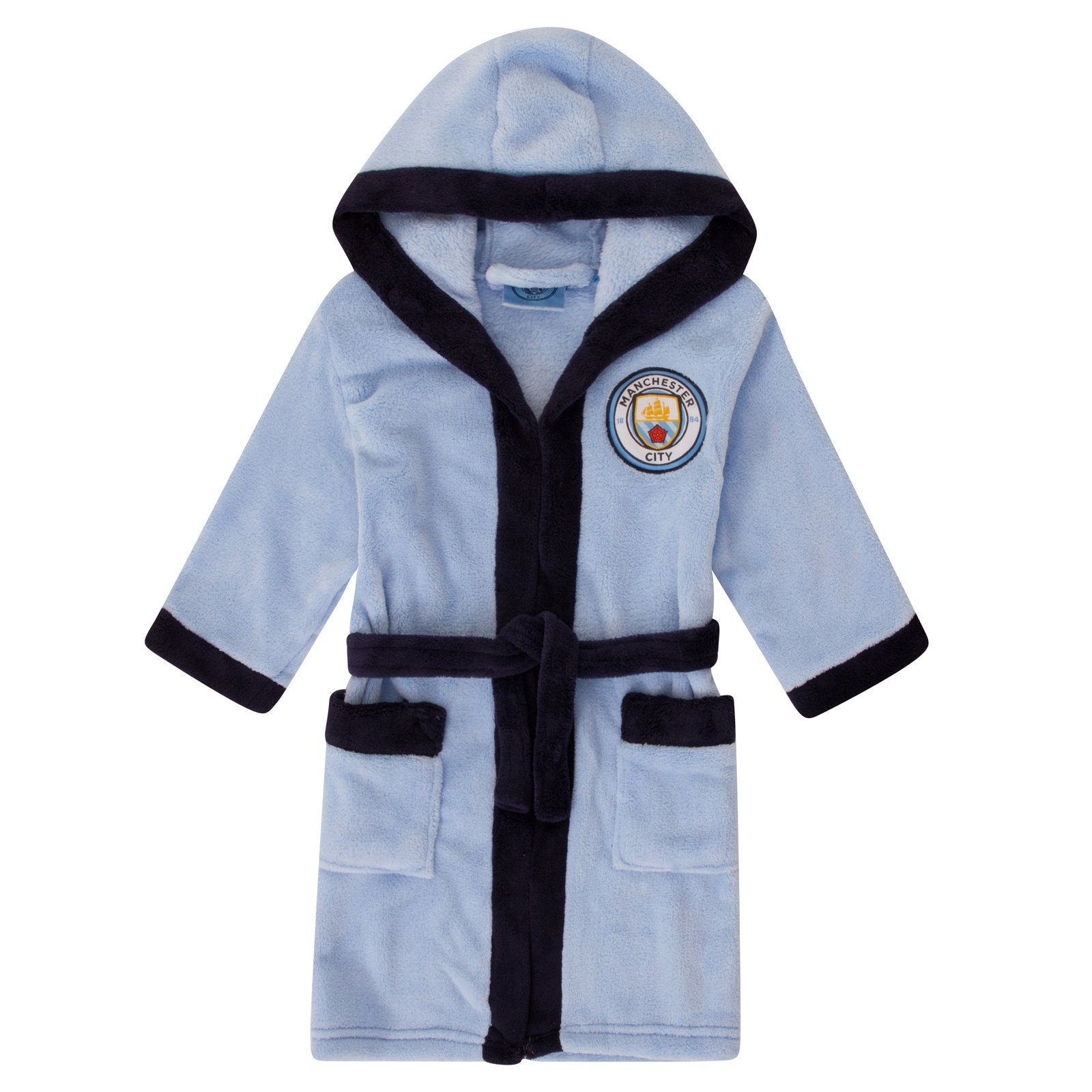 MANCHESTER CITY FC Official Gift Boys Fleece Dressing Gown Robe Sky 13-14 Years