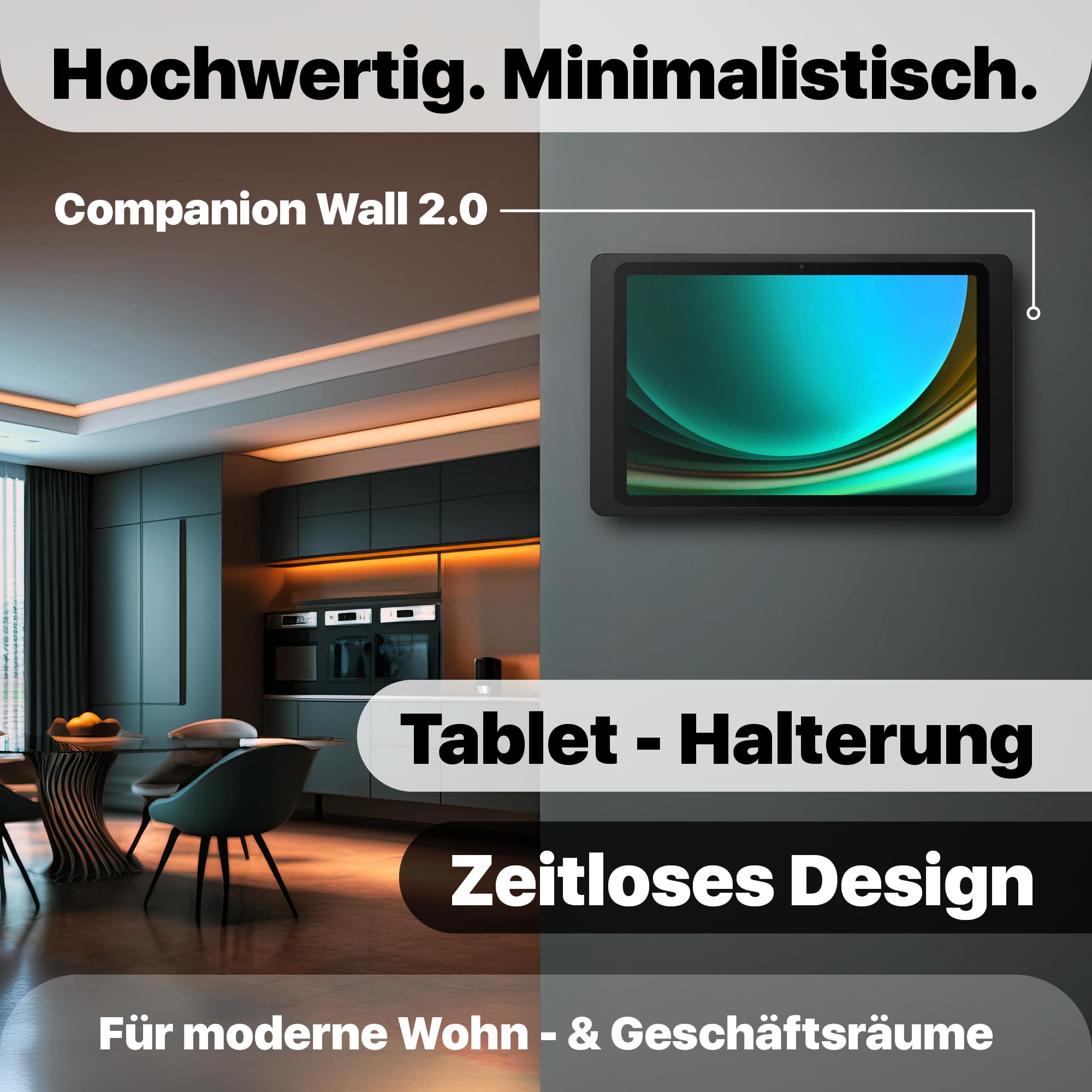Companion Wall 2.0 - Tablet Wandhalterung für iPad, Air & Pro und Samsung Galaxy Tab - Tablethalterung mit Diebstahlschutz für die Wand - Hochwertige Verarbeitung & Zeitloses Design