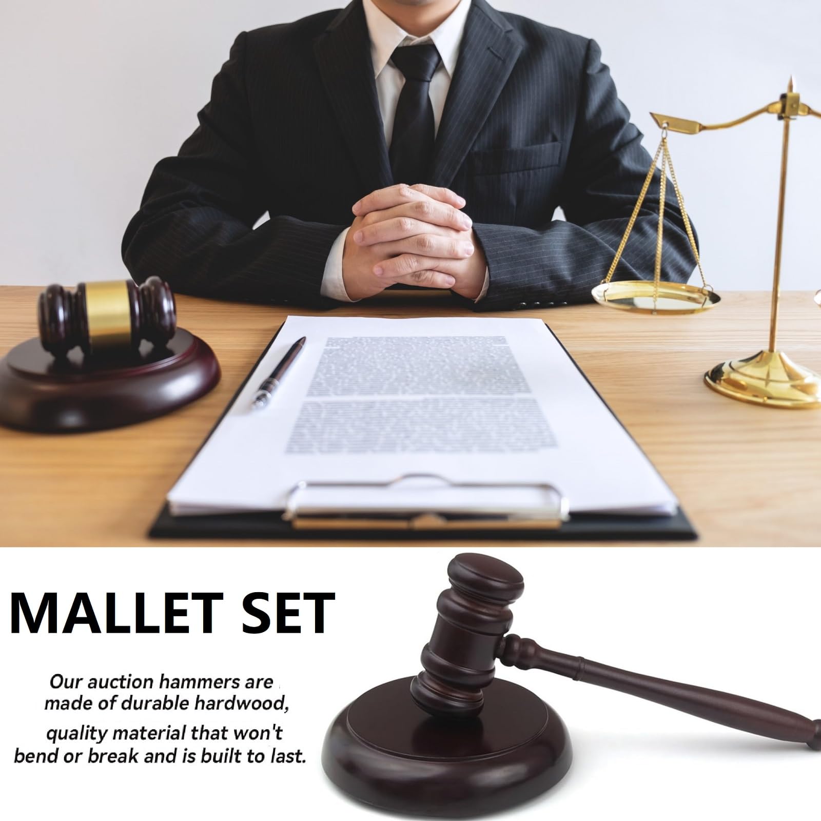Juego de Martillo de Subastas de Madera,Martillo de Juez y Bloque de Resonancia,Martillo del Juez,Martillo de Madera,Martillo de Juez de Madera,Martillo con Bloque de Sonido Perfecto para Abogados