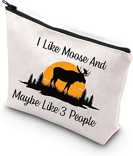MNIGIU Moose Makeup Bag Moose Lover Gift I Like Moose and Maybe Like 3 People Moose Wildlife Zipper Pouch Case Moose Themed Gift (Like Moose Bag)