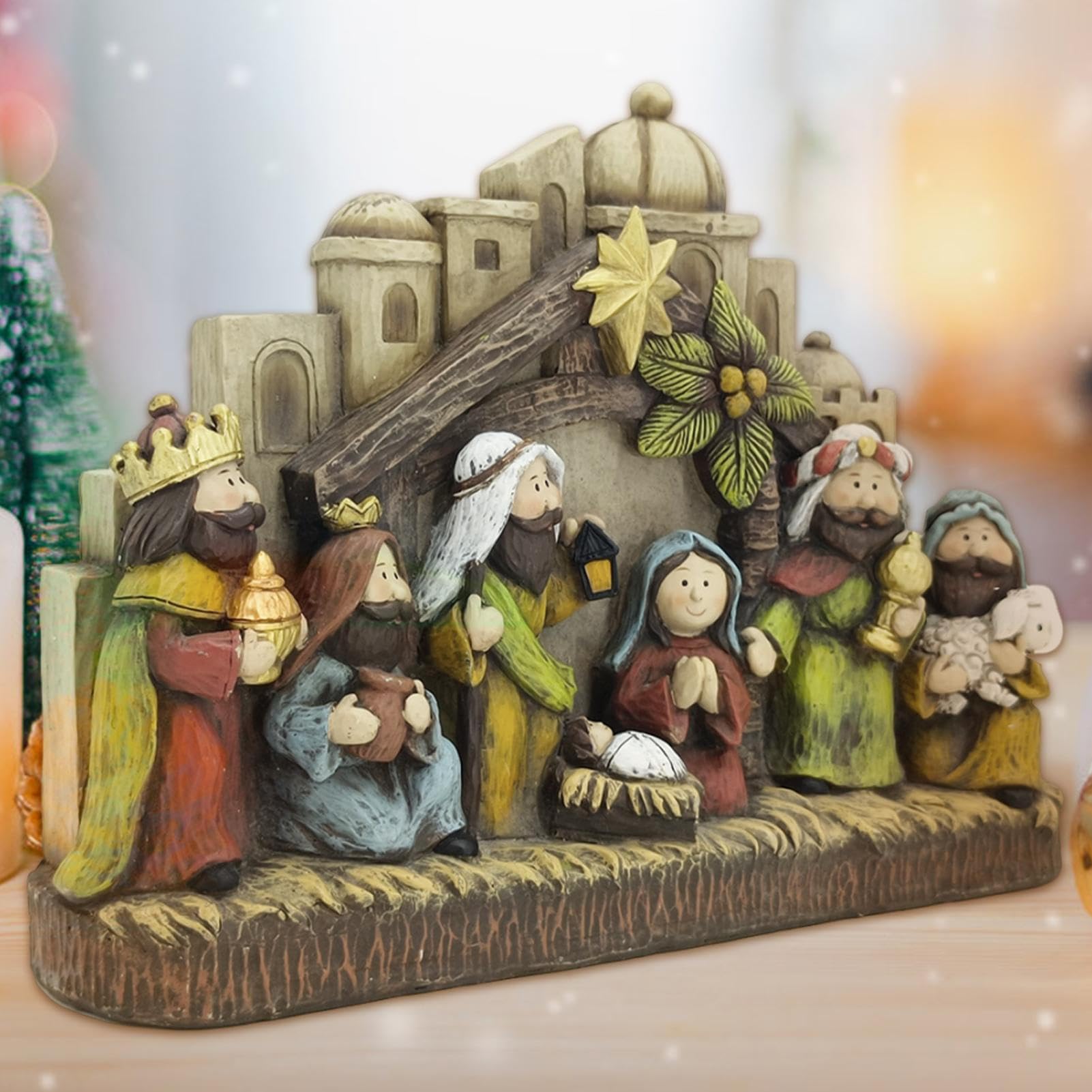 Crèche de Noël, ensemble de scène de la Nativité - Ensemble d'artisanat de | Noël Figurines de crèche de bureau - Décorations de Figurines de la nativité, décor de Table de noël classique de scène de la