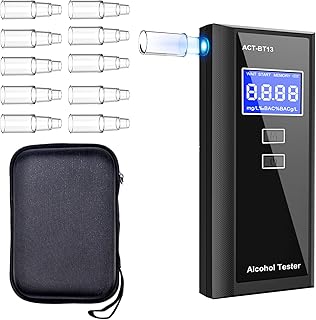 Professional Breathalyzer Alcohol Tester: High-Accuracy Digital LCD Display, BAC Alarm, 10 Mouthpieces, 50 Record Memory, Portable for Home & Party