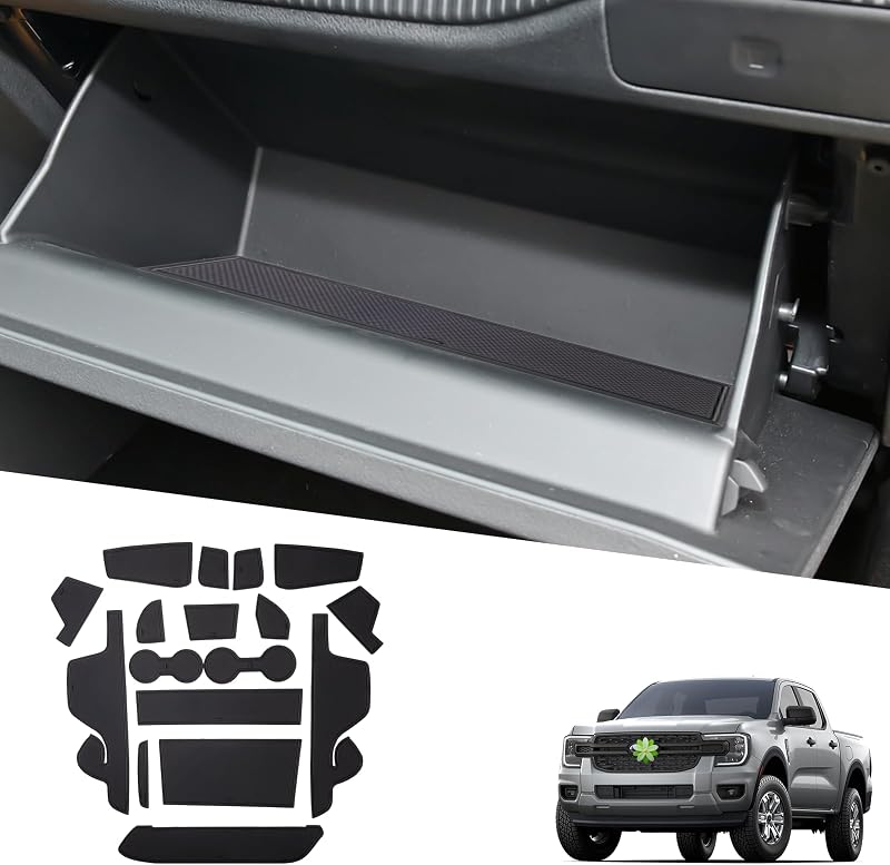 Jogo de tapetes antiderrapantes para nichos e porta-copos Ruiya Ford Ranger 2024 a 2026 – 17 peças