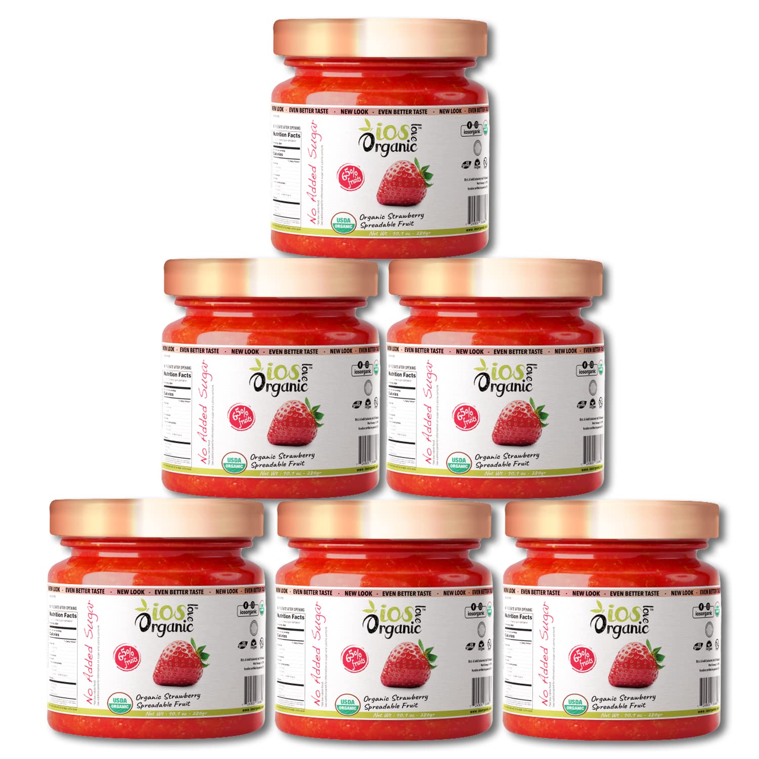 IOS Love Organic Spreadable Fruit - USDA Organic Certified 65% Fruits - Non-GMO, Vegan, Gluten Free, Kosher, NO Added Sugar, Net. Wt. 10.1Oz (