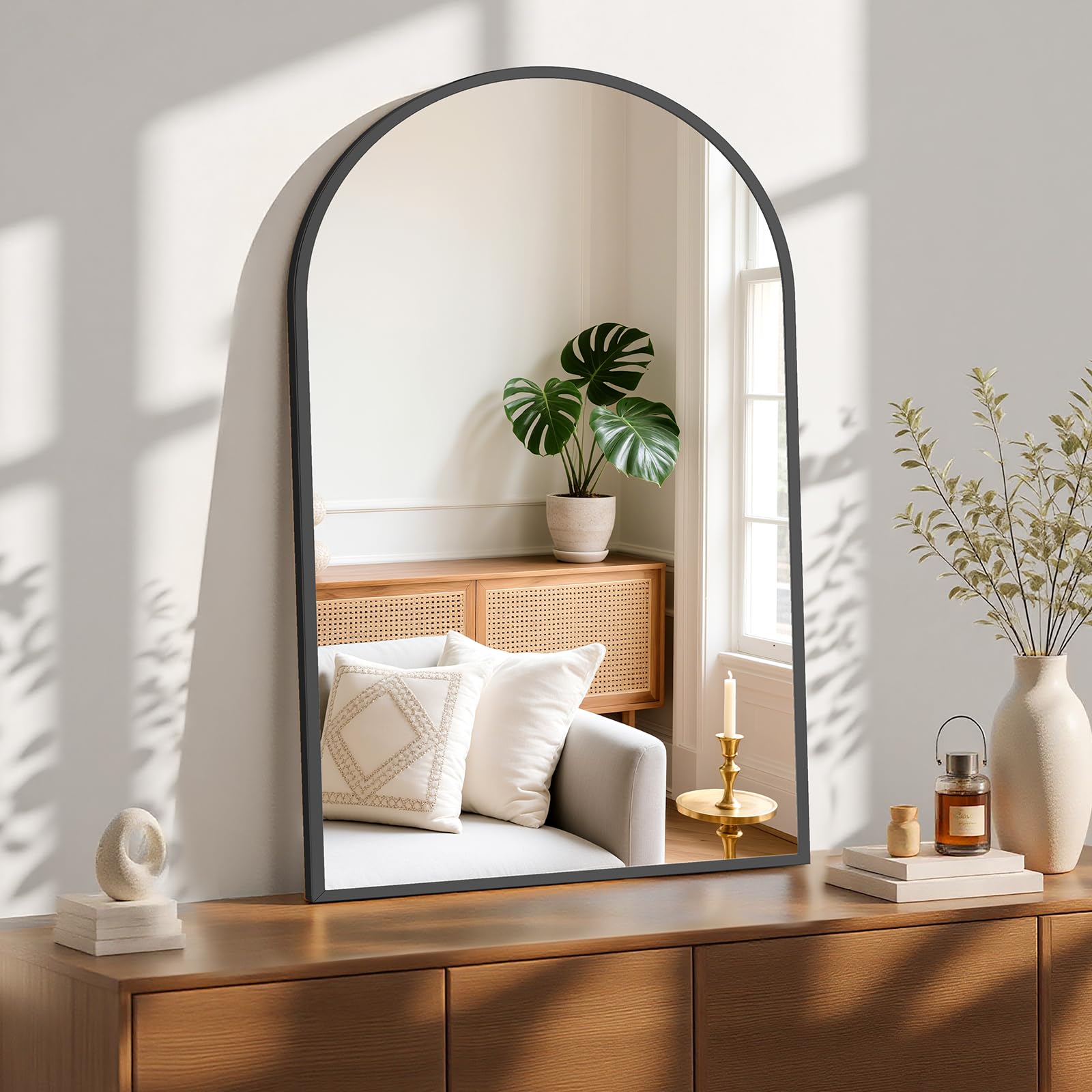 Sweetcrispy 26"x39" Arched Black Bathroom Mirror, Bathroom Mirrors for Over Sink, Modern Wall Mirrors Arch Decorative for Entryway, Bedroom, Vanity,Horizontal or Vertical Hanging