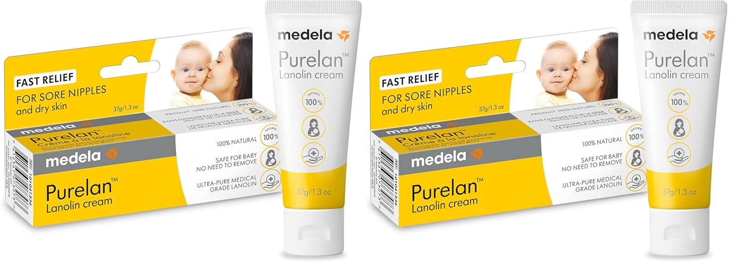 Medela Purelan Lanolin Nipple Cream, Fast Relief for Sore Nipples & Dry Skin During Breastfeeding, Safe for Breastfeeding Baby, Natural, Hypoallergenic, Fragrance-Free, 37g (Pack of 2) 1.3 Ounce (Pack of 2) Purelan Lanolin Cream - Image 1 of 10