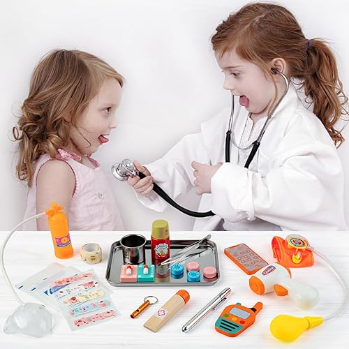 Miniatura 5 de Kit de médico para niños, 34 piezas para niños pequeños de 3 a 5 años con bolsa de almacenamiento médico y estetoscopio real, para niños y niñas,