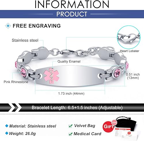 Miniatura 3 de JFJEWER Pulseras de alerta médica para mujeres y hombres, grabado gratis, pulsera de identificación médica personalizable, incluye una tarjeta