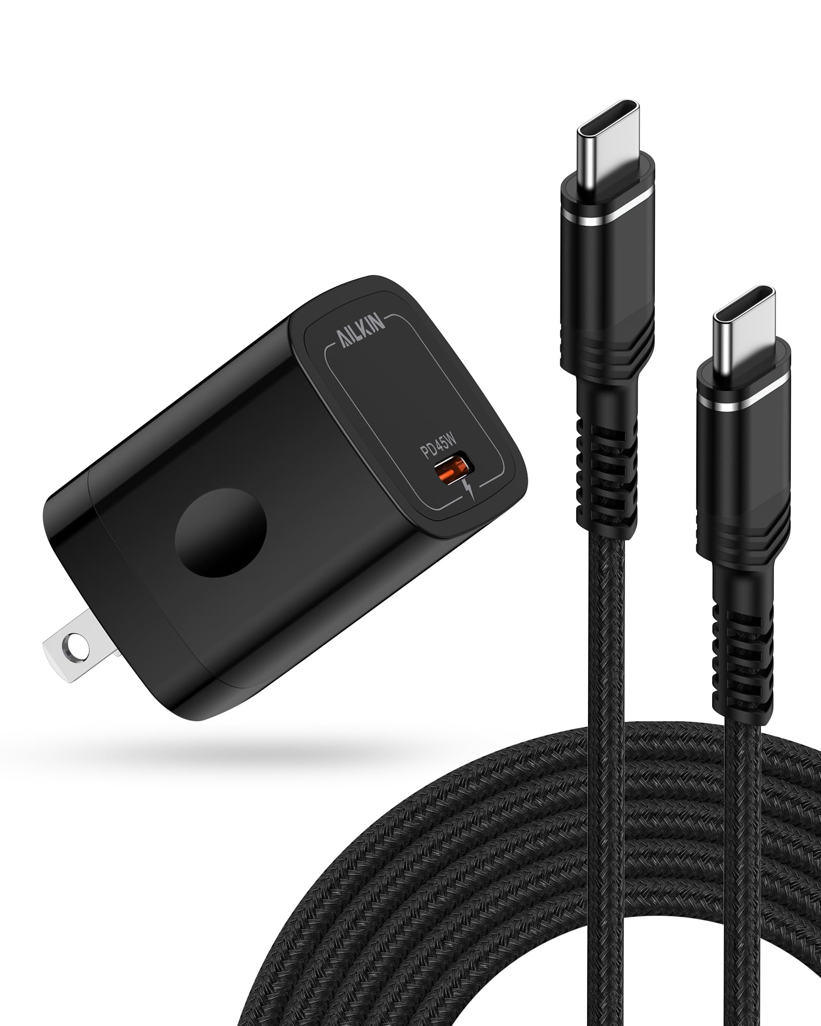 45W Nintendo Switch Charger AC Adapter with 6FT 60W USB C Braided Cable for Nintendo Switch/OLED/Lite/Steam Deck, TV Mode Docking Station, Fast Travel Wall Plug for iPhone 17e 17 Pro 16 iPad Air/Pro