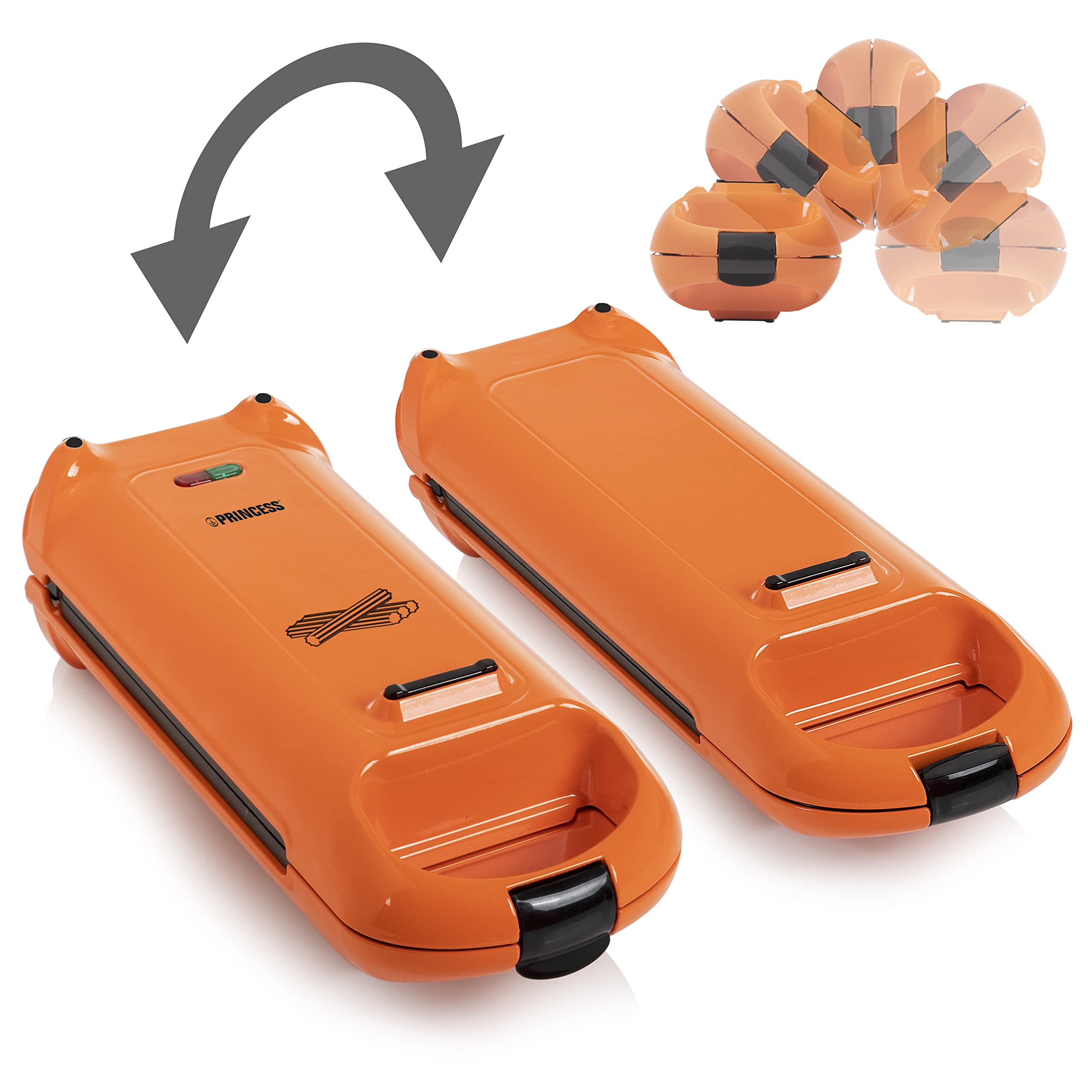 Princess Churros Maker - 4 knusprige Churros in 5 Minuten, 180° Drehbar, automatische Temperaturkontrolle, 200 °C, 22 x 12 cm Backfläche, 700 Watt, orange, 132405