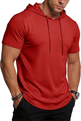 MAGCOMSEN Mens Short Sleeve Hoodie T-Shirt UPF80+ Workout Pullover Hooded