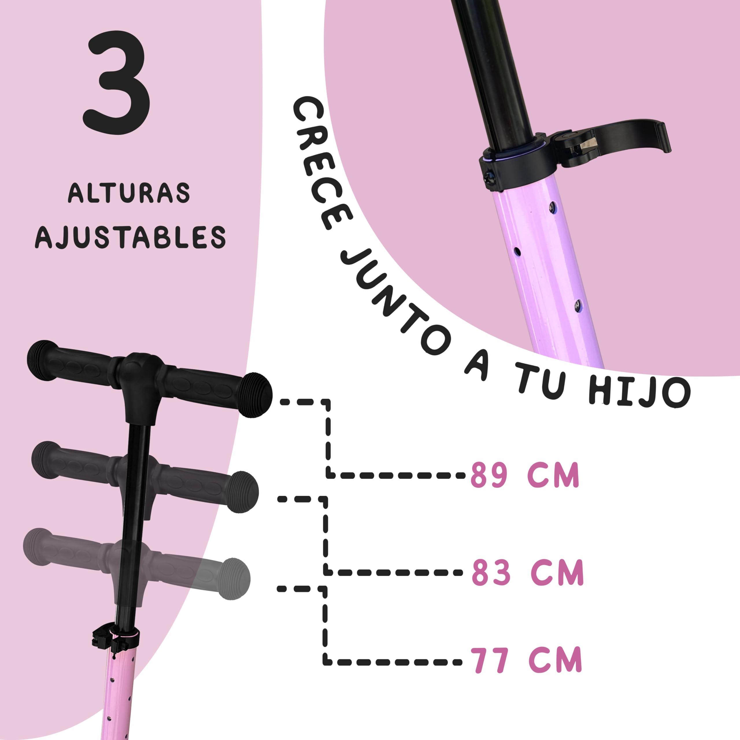 Patinete con Luces led, Patinete Plegable, Altura Ajustable para niños de 3 a 10 años, Scooter Capacidad de Peso hasta 60kg.