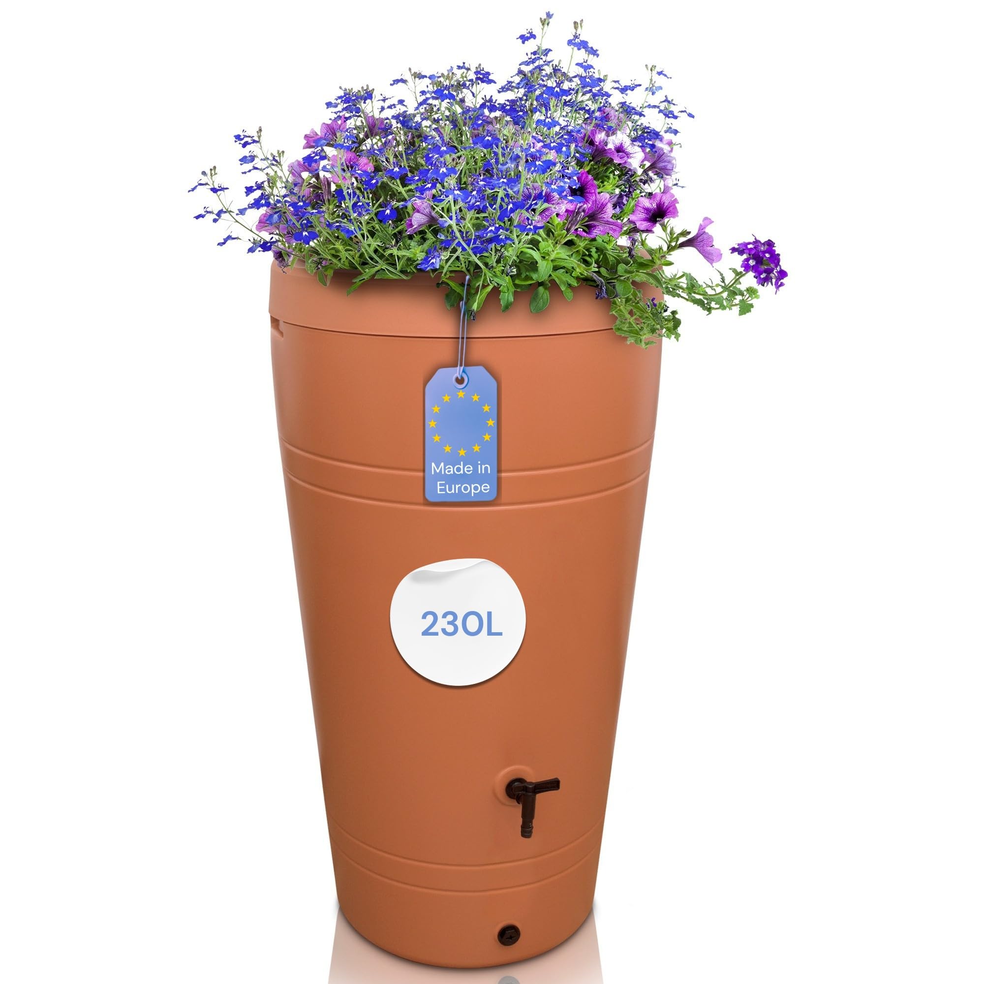 YourCasa Deposito Agua 230 litros [Diseño Decore] Barril de Lluvia Resistente a Las heladas de plástico – bidon Agua de Lluvia con Grifo – depósito de Agua para jardín (Terracotta)