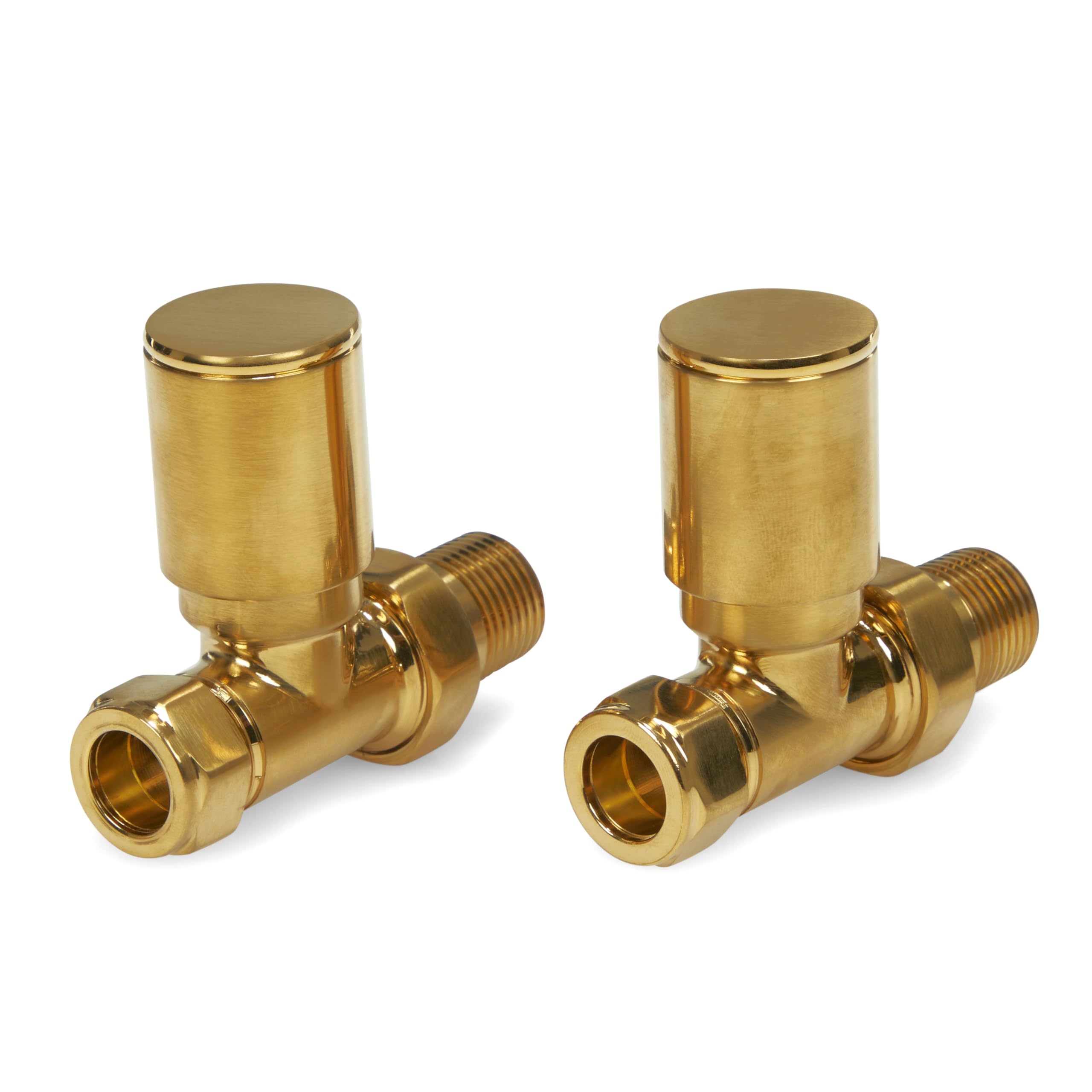 Coppia di valvole per termosifone in ottone spazzolato, ad angolo dritto, 15 mm, tradizionali valvole per portasciugamani (dritte)