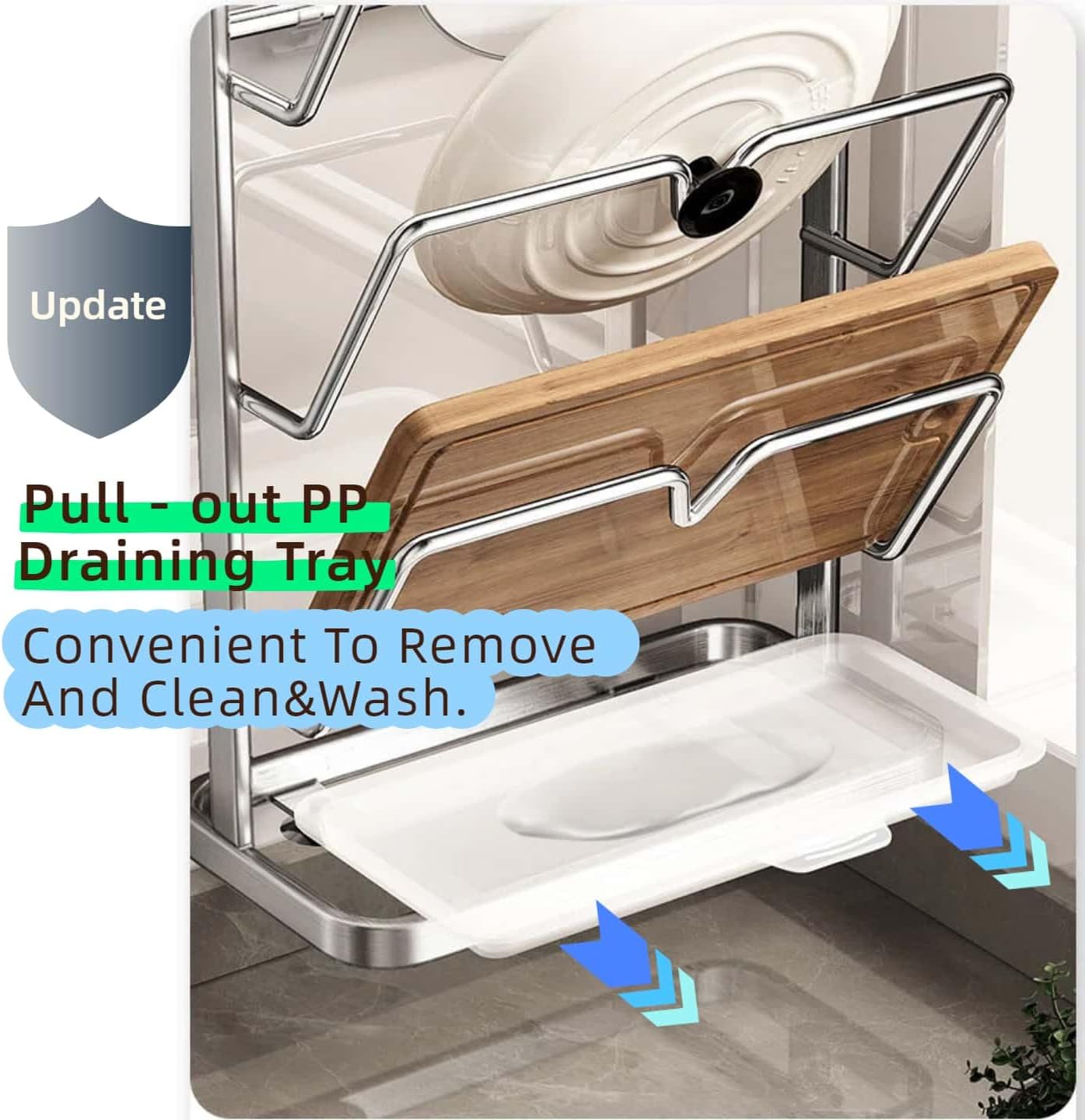 Stainless Steel Pot Lid Rack, Kitchen Pot Lid Storage Organizer, Multi Functional Countertop Spoon Holder While Cooking, Silver, Double-Layer Model