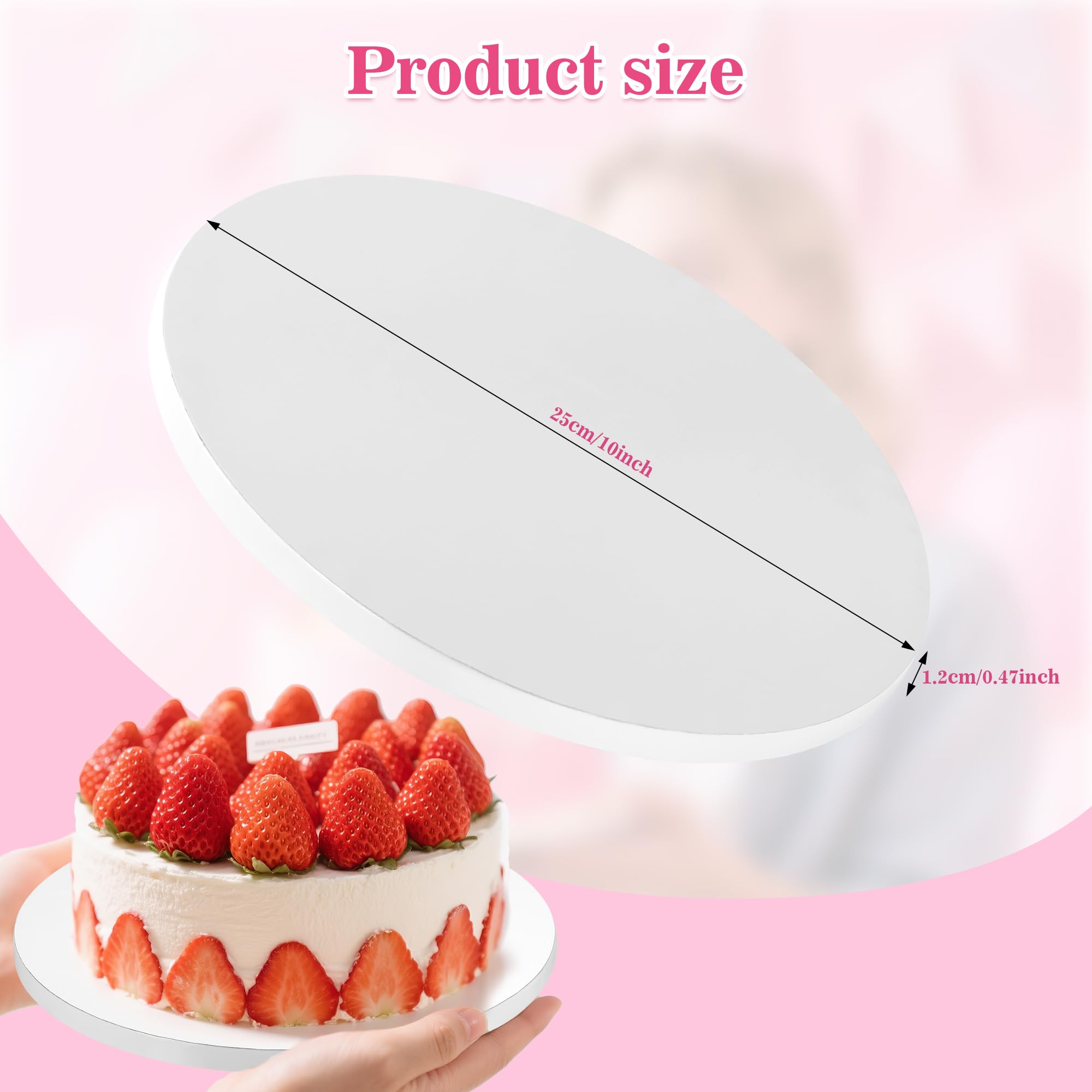 Zocipro 5 sztuk podkładek pod tort Ø 25 cm, okrągłe, podkładki pod tort białe, Cake Drum, podstawka na tort o grubości 12 mm, wielokrotnego użytku, kartonowa podstawka na tort do 6-9 calowych ciast