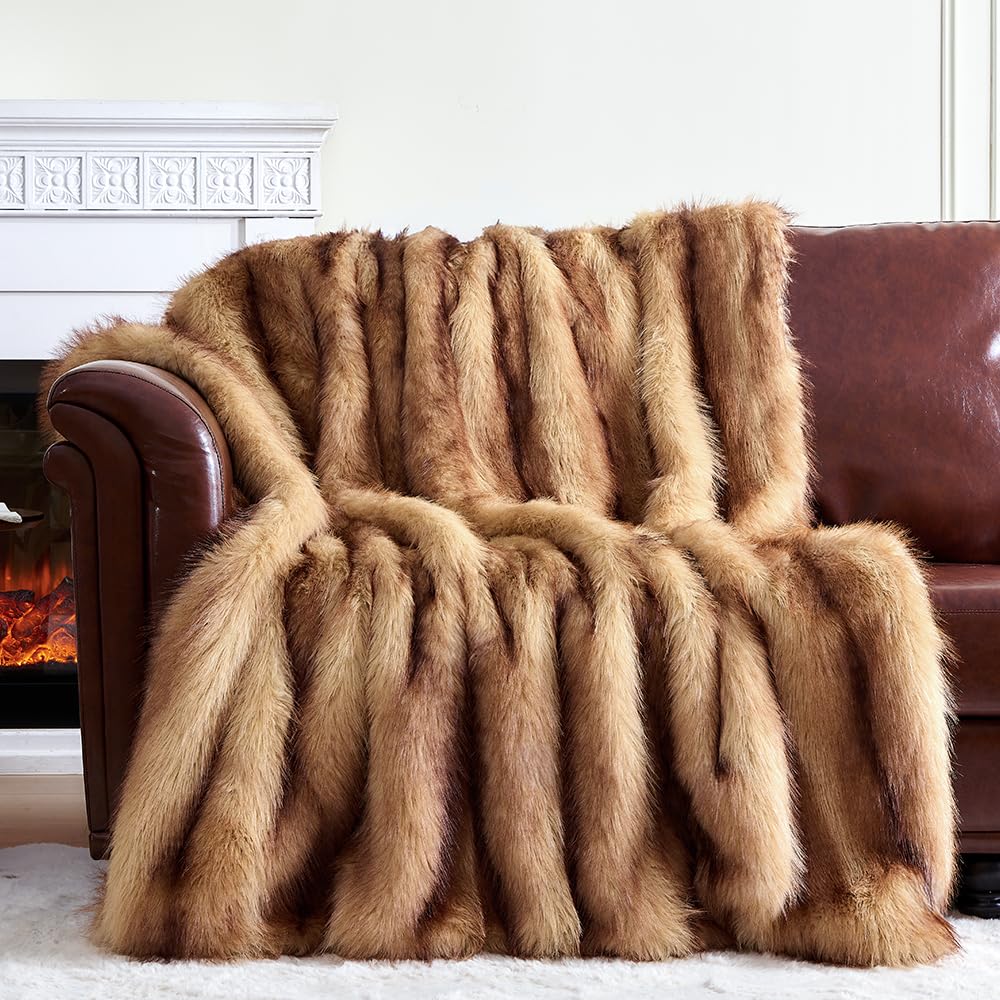 Photo 1 of GEMBED Fluffy Faux Fur Throw Blanket – Super Soft Warm Thick Plush Blanket for Bed, Couch & Office, Cozy Fuzzy Throw with Flannel Backing,90"x90", Brown