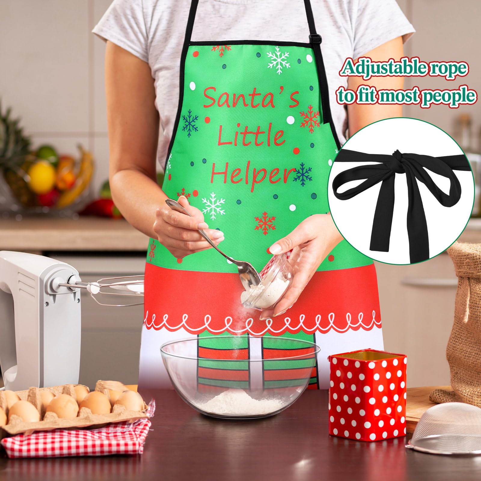 HOVEOX Weihnachts Elfenschürze & Hut Set – 4-teilig, Rot/grün, Für Weihnachts- & Kostümpartys