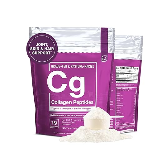Essential Elements Hydrolyzed Collagen Peptides Powder - Supplement for Joint, Skin, Hair, & Nail Support Types I III Non-GMO, Hormone-Free, Grass-Fed 41 Servings
