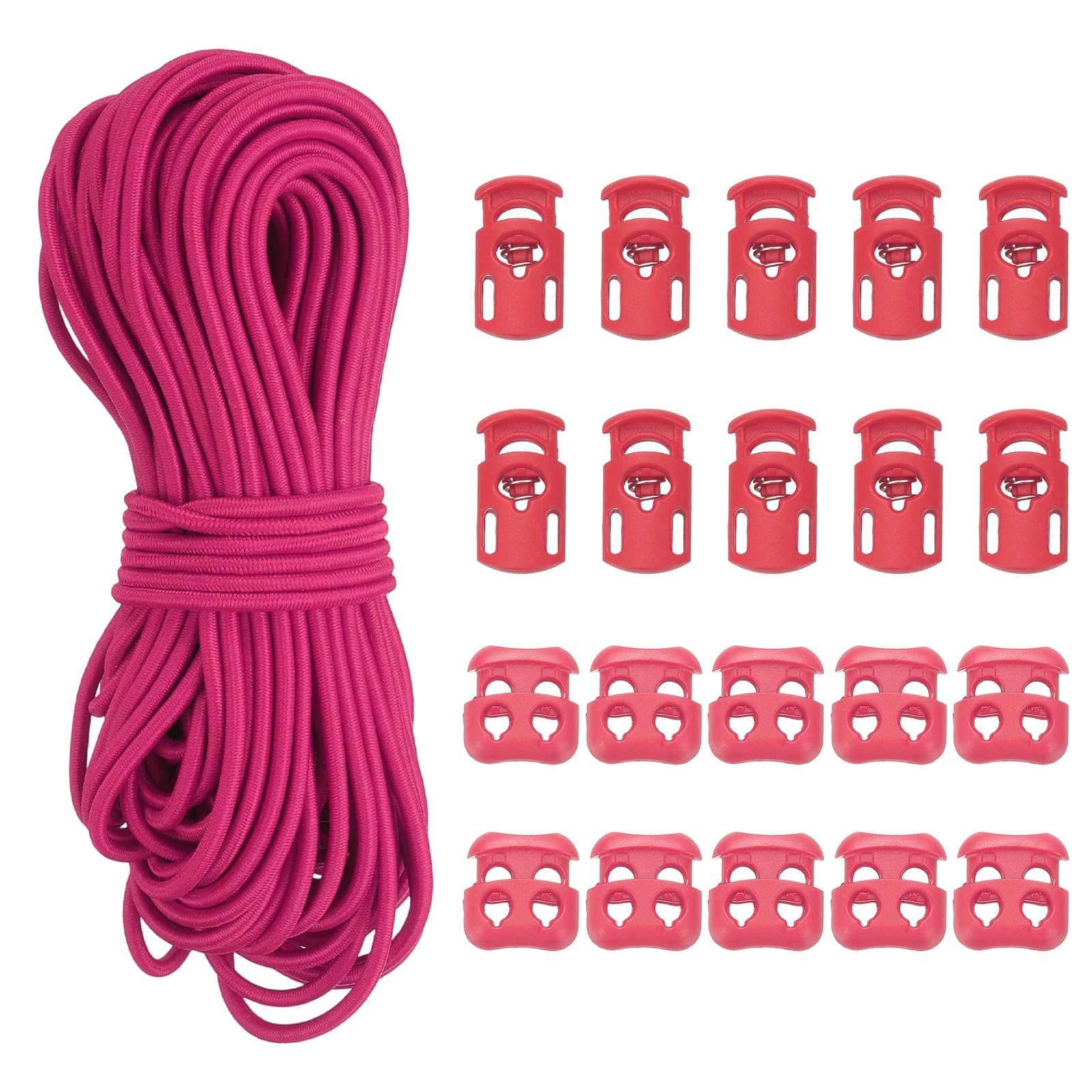 YELARXI Cord Locks, Elastic Bungee Cord, Spring Toggle Stopper Slider with Single-Hole & Double-Hole - Fitting for (Drawstring/Backpack/Shoelaces/Bags/Clothing) 50 ft & Red โ image 1