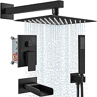 Vista 17 de Midanya Sistema de ducha de lluvia, juego de grifo de ducha para bañera, cabezal de ducha cuadrado de cascada con rociador de mano, boquilla