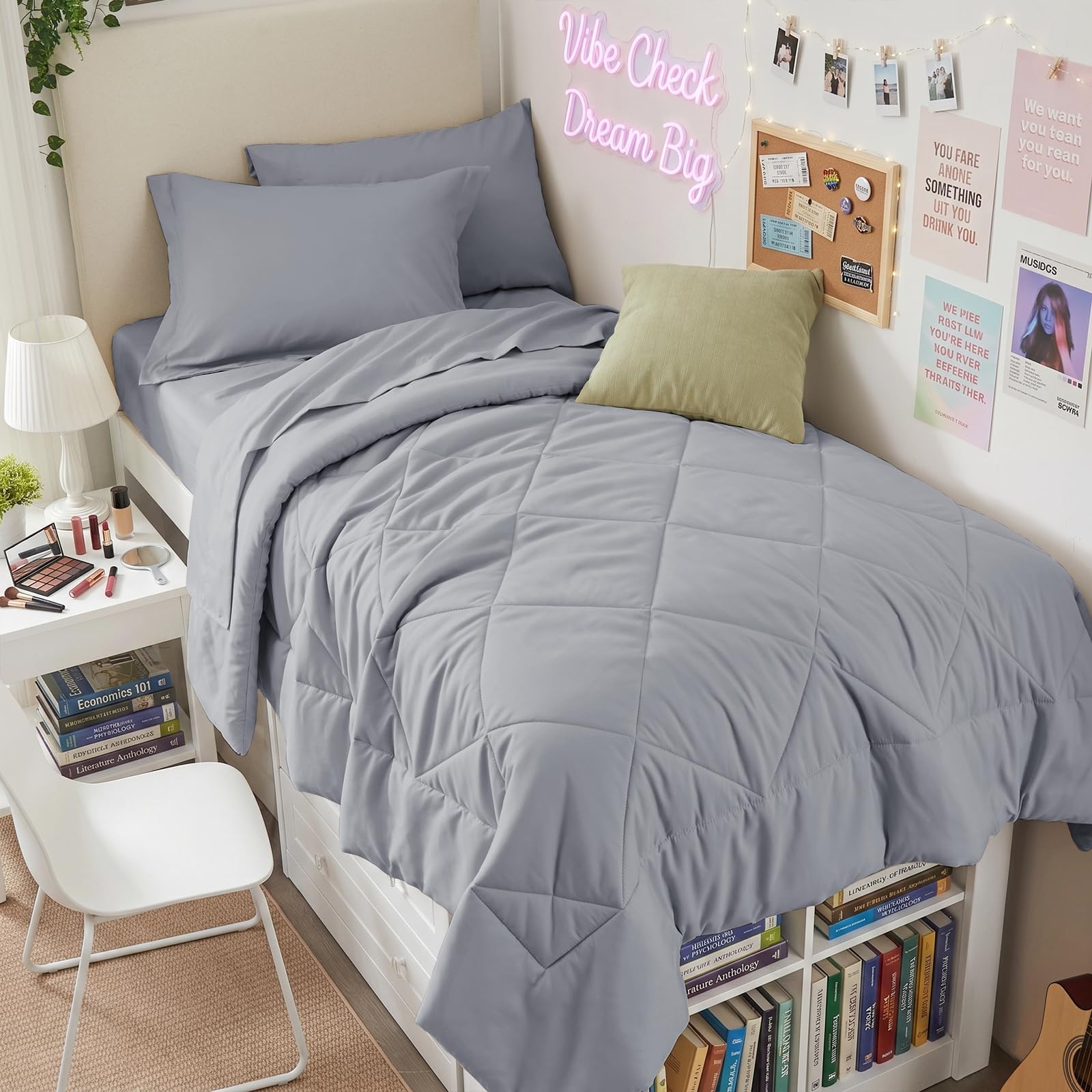 HEVUMYI 5-Piece Twin Comforter Set, Light Gray Bed in a Bag