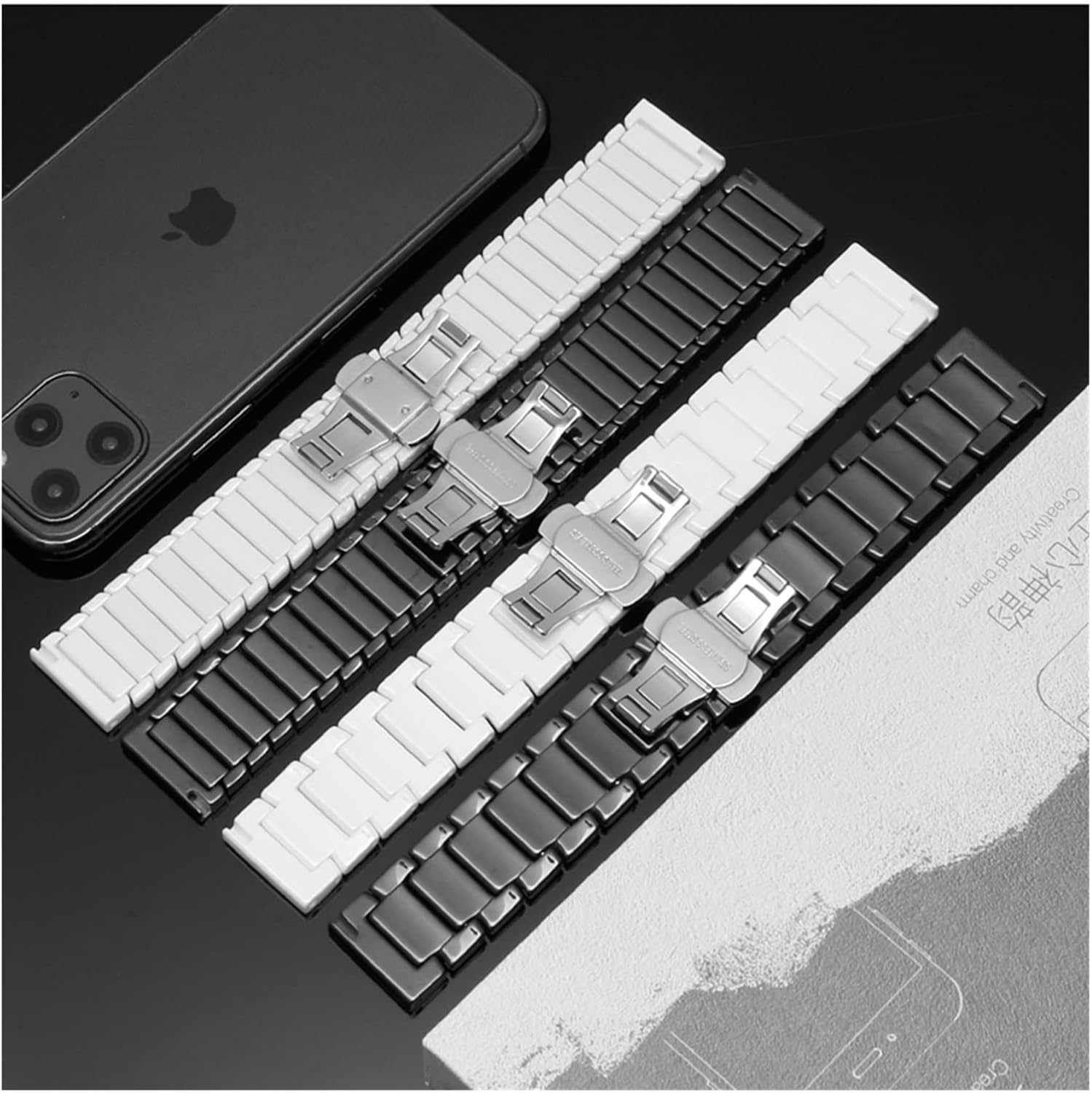 MJMT06 20mm 22mm Ceramics Bracelet Compatible With Samsung Galaxy Watch4 44mm 40mm Band/Galaxy Watch 4 Classic 46mm 42mm/Galaxy Watch3 45mm Strap(3-bead white,20mm)