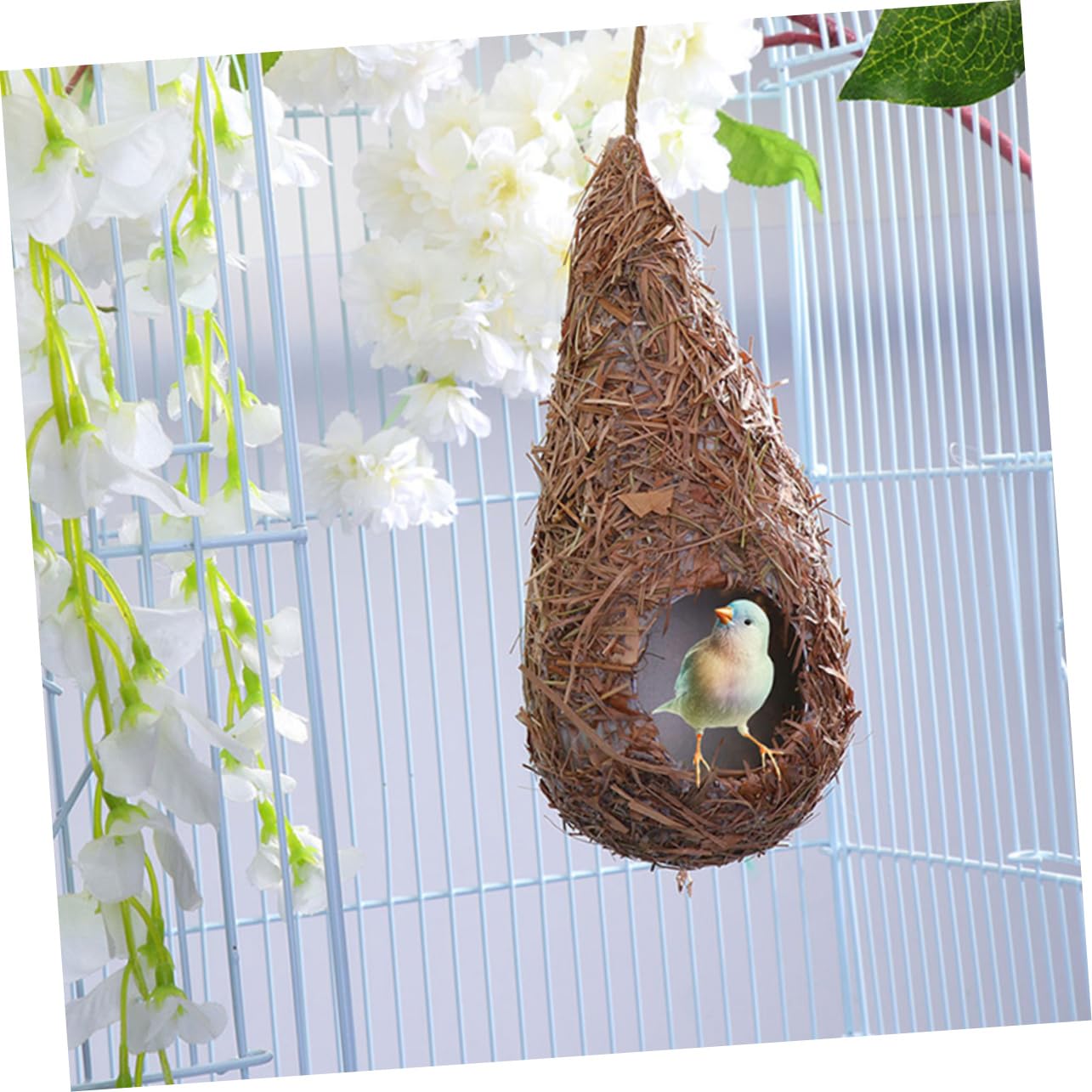 Toyvian Casetta per Uccelli da Appendere in Plastico Khaki 5 Pezzi, Nido Rustico Intrecciato per Piccoli Uccelli, per Balcone e Decorazione Interna
