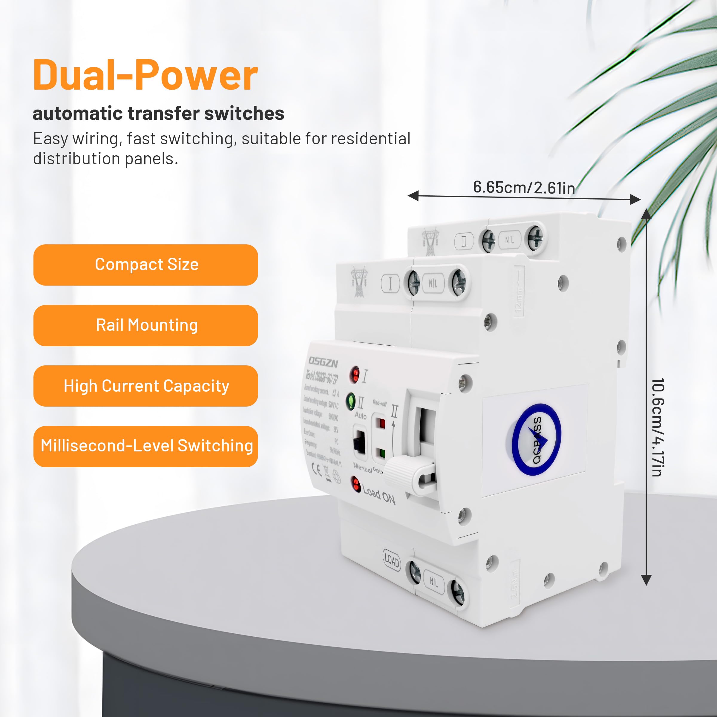Interruttore di Trasferimento Automatico a Doppia, DIN 2P 63A ATS Dual Power Automatic Transfer, Switch Selettori Elettrici 220V, Commutatore Alimentazione di Emergenza