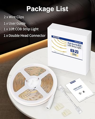 Miniatura 8 de GOOVER COB - Tira de luces LED de 16.4 pies, 3000 K, luz blanca cálida DC 12 V, cinta regulable, Ra 95+, 150+LMFT, 98 LEDsft, 2.2 Wft, 1600 LED,