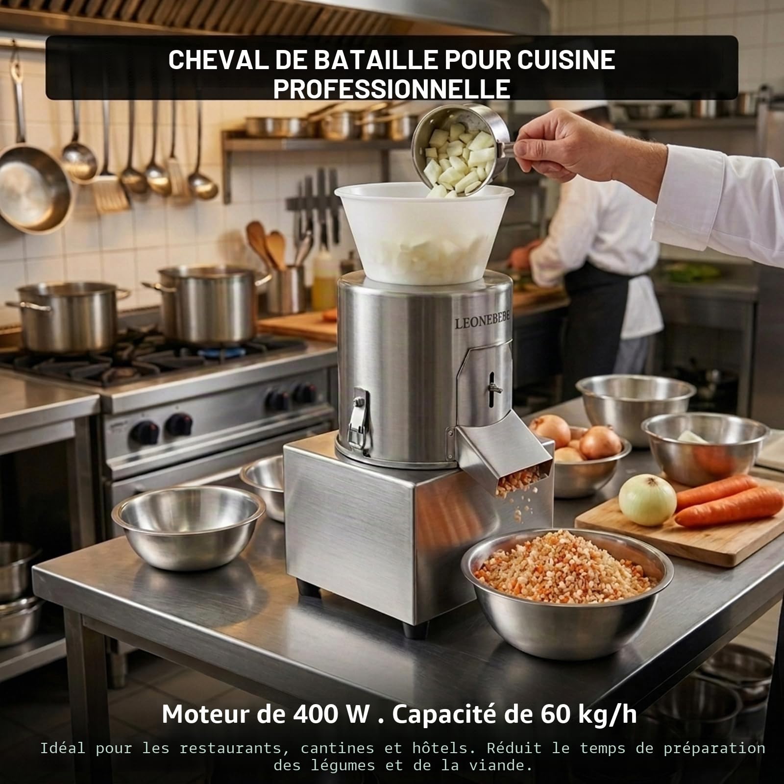 Hachoir Électrique Professionnel 400W, Broyeur de Légumes et Viande en Acier Inoxydable, 220V, Capacité 40-60kg/h, Idéal pour Restaurants, Cantine et Cuisine Familiale, Facile à Nettoyer
