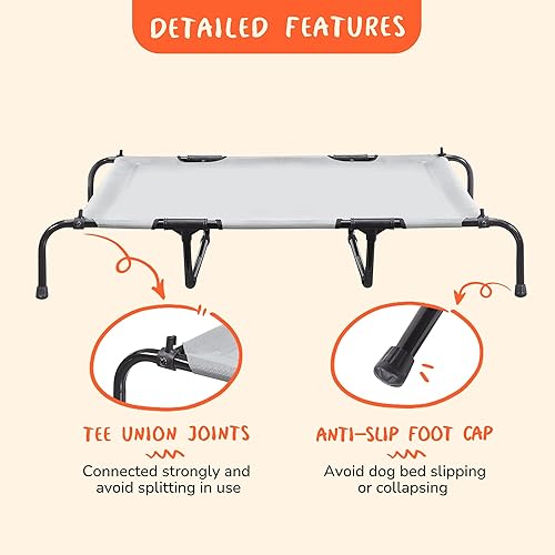 Miniatura 8 de PRAISUN Cama para perros XXL para exteriores con toldo, cama elevada para perros, malla de textileno, marco de metal para interiores, exteriores,