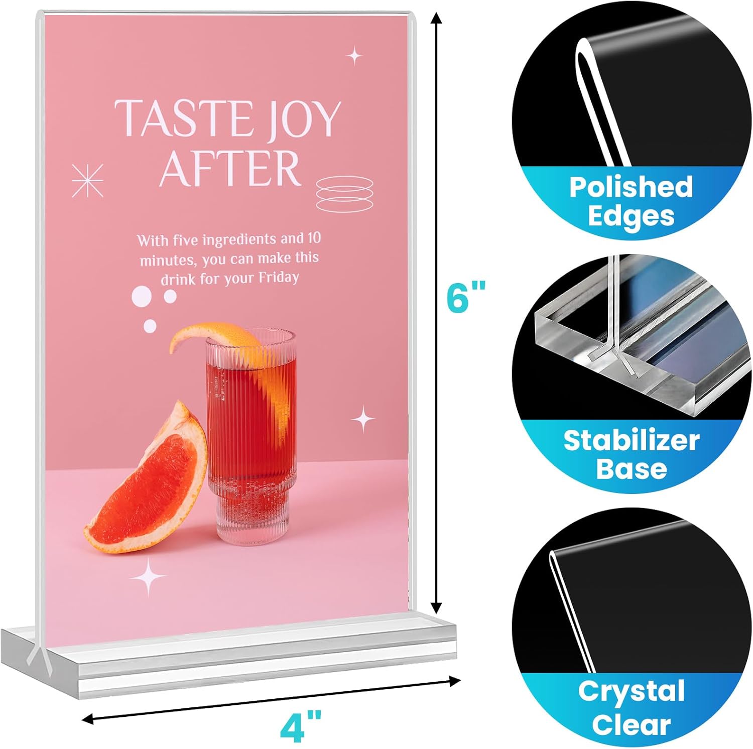 Acrylic Sign Holder 4x6, 15 Pack Clear Double Sided Menu Vertical Display Stand, Desktop Paper Holder Suitable for Restaurants, Office, Store, Show Fair - Image 2