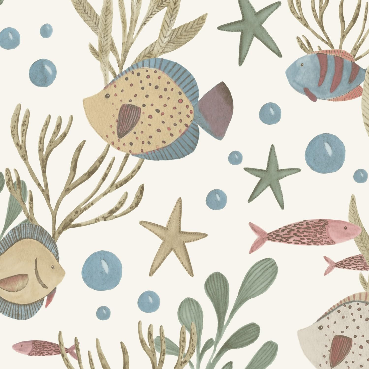 Grandeco Nemo Sealife Fish Nursery Textured Wallpaper, Ochre