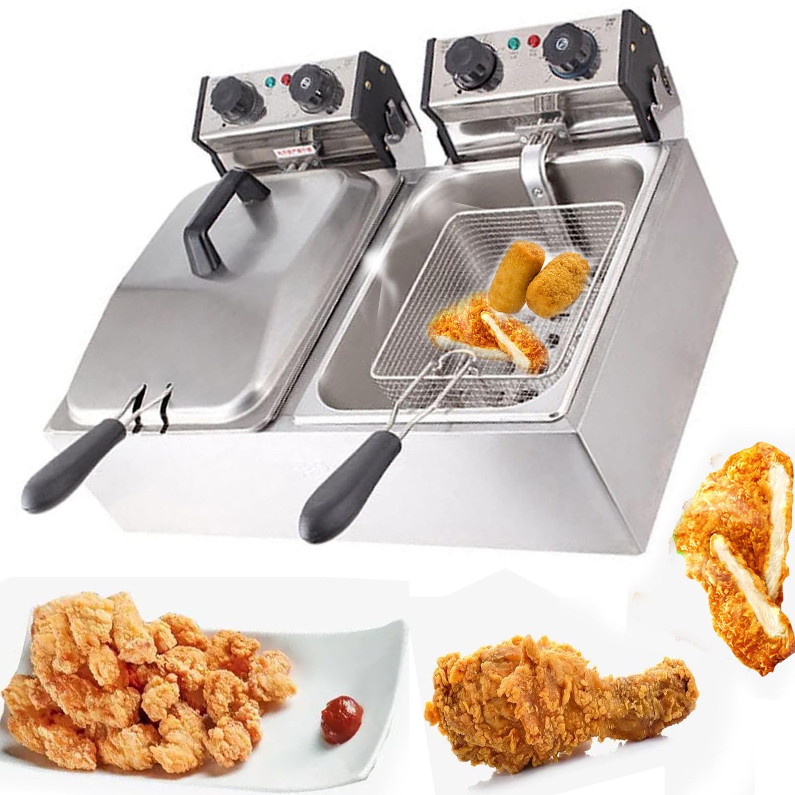 HCZKIUJY Commercial Deep Fryer,Large Stainless Steel Deep Fryer,Removable Oil-Container,Perfects for Fried Chicken,Shrimp More (12L)