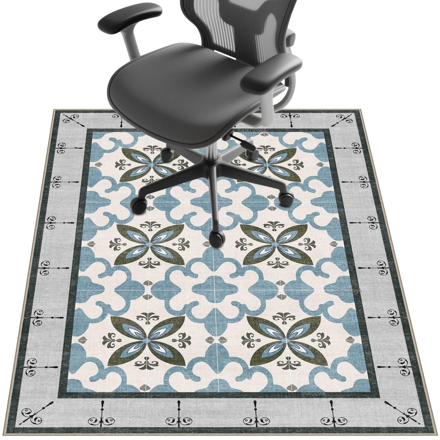 Chair Mat for Hardwood Floor,48"*36" Under Desk Mat for Rolling Computer Chair &Low Pile Carpet Floor,Anti-Slip Floor Protector for Home Office Blue