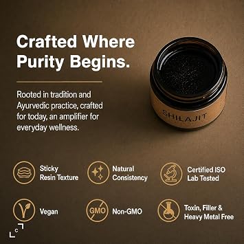 Organic Himalayan Shilajit Resin - 500mg Max Potency, Lab Tested Pure Shilajit for Men and Women, 85+ Trace Minerals Fulvic Acid, Immune Support, Energy & Cognitive Performance, 4 Month Supply, 60g