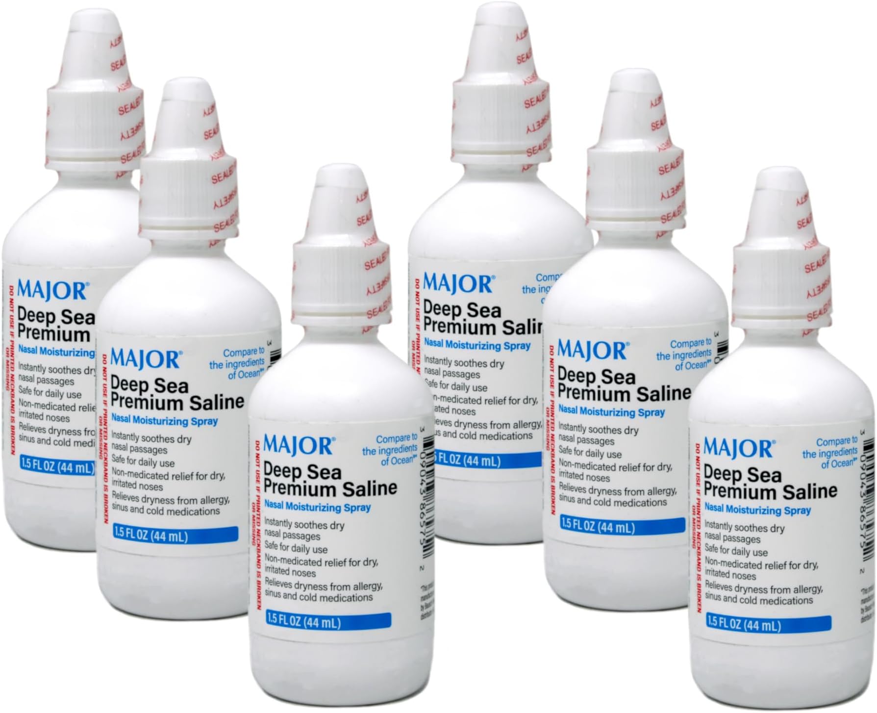 Deep Sea Saline Nasal Spray Generic for Ocean Nasal Moisturizing Spray 1.5 oz per Bottle Pack of 6 Bottles by Major Pharmaceuticals