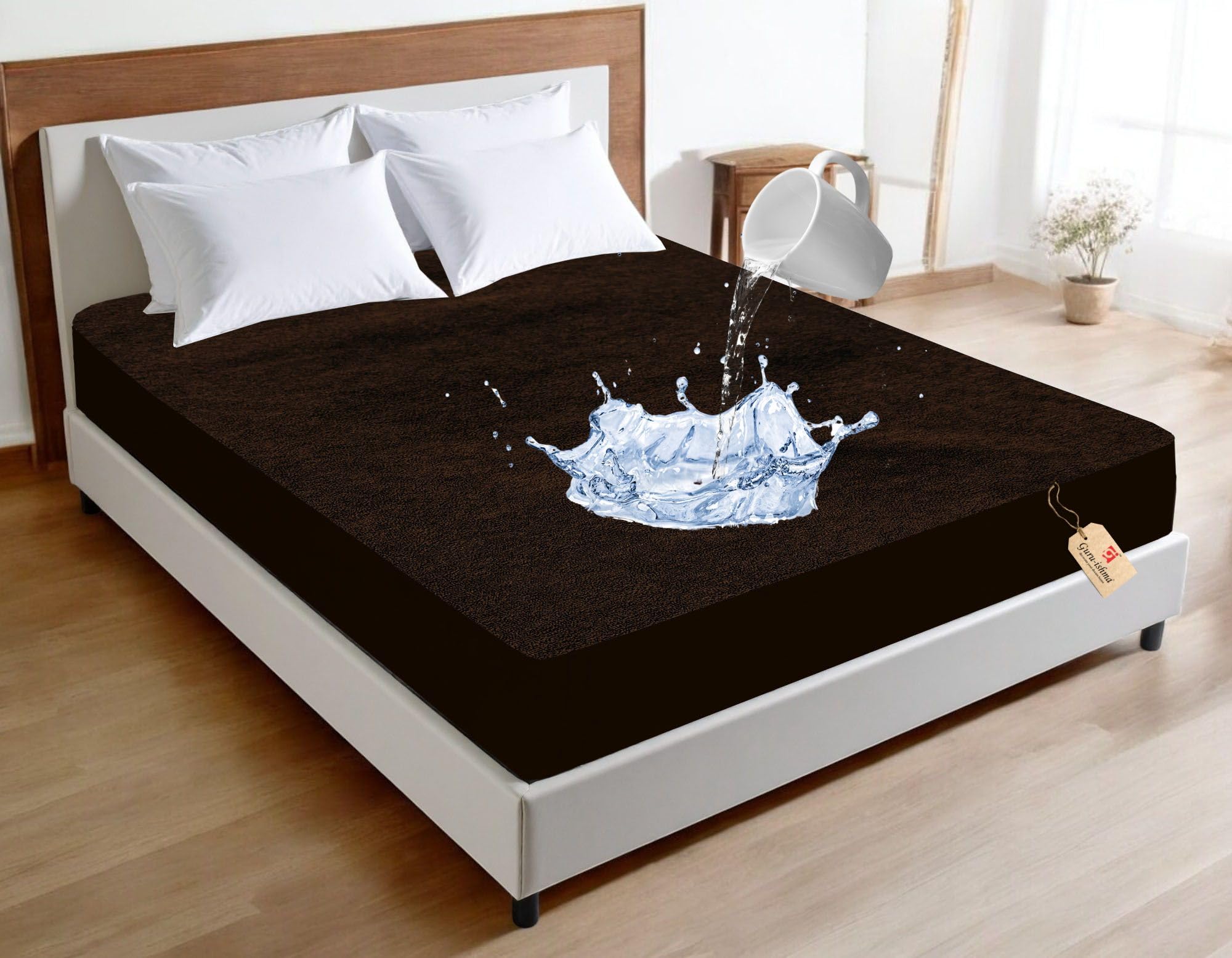 Terry Cotton Waterproof Mattress/Bed Cover Protector | Breathable TPU Membrane, Hypoallergenic Anti-Bacterial, Ultra Soft Fitted Bed Cover, Machine Washable-48x72 Inches(Brown)-image-40