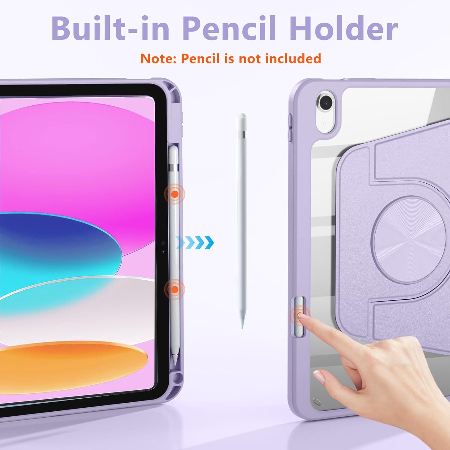 Wenlaty for iPad (A16) 11th Generation Case 11 Inch 2025, for iPad 10th Generation Case 10.9 Inch 2022 with Pencil Holder, 360° Rotating Protective Stand Cover, Detachable Magnetic Back, Lavender