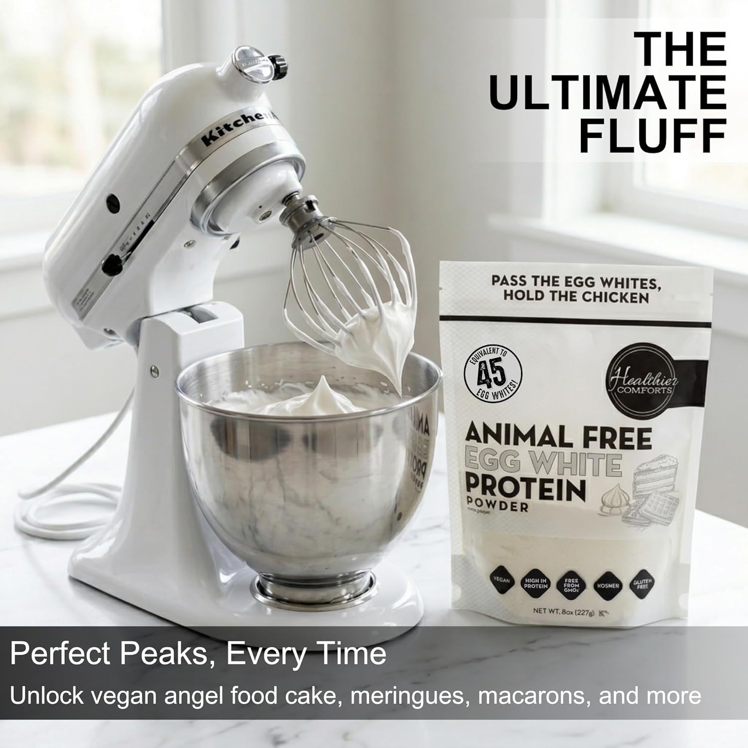 Healthier Comforts Animal-Free Egg White Protein Powder | Make Vegan Egg Omelets, Angel Food Cake, Meringue, Protein Shakes | Whips and Binds Just Like Traditional Egg Whites (40 oz)