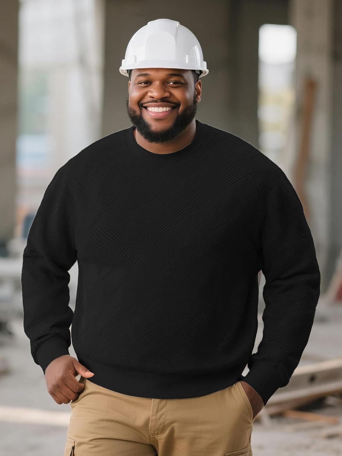 Big and Tall Pullover Sweatshirts for Men 3XL-8XL – Soft Jacquard Knit Oversized Sweatshirt with Ribbed Cuffs & Hem - Image 5